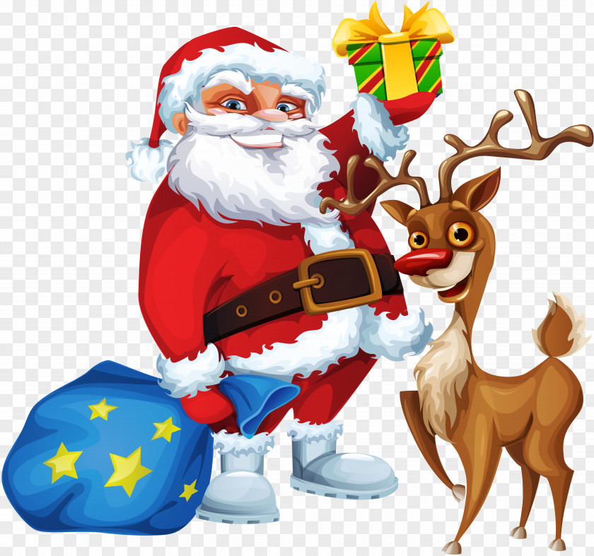 Santa Claus And Gifts Rudolph Clauss Reindeer Christmas PNG