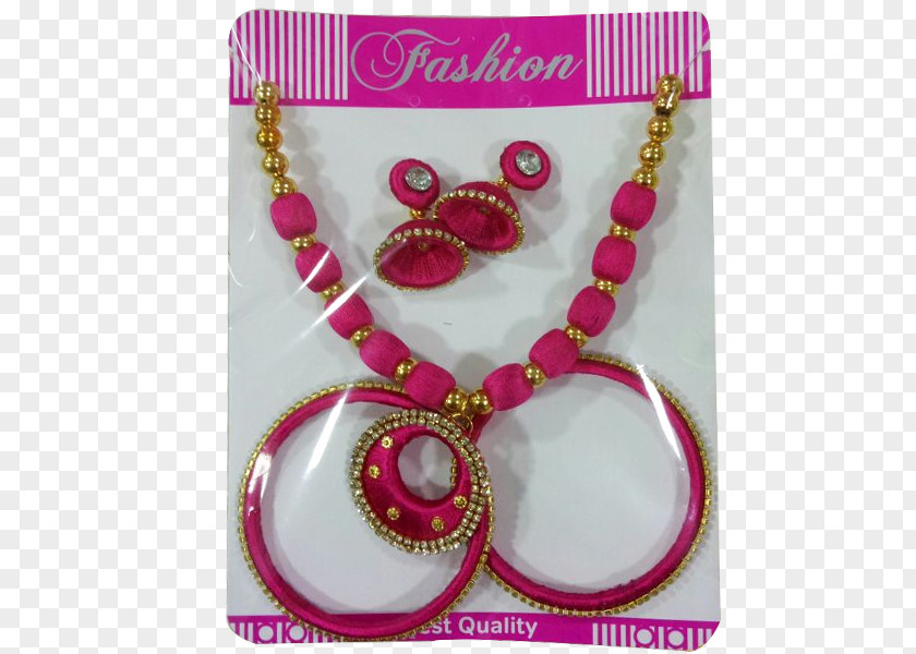 Silk Thread Jewellery Necklace Bead Pink M PNG