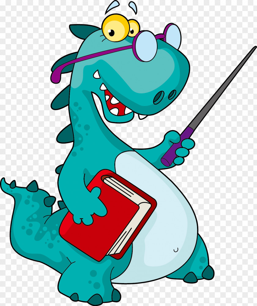 Vector Cartoon Dinosaur Teacher Clip Art PNG