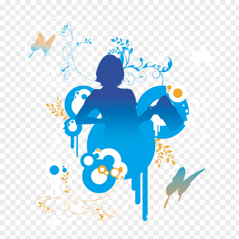 Blue Background Woman Dancing Illustration PNG