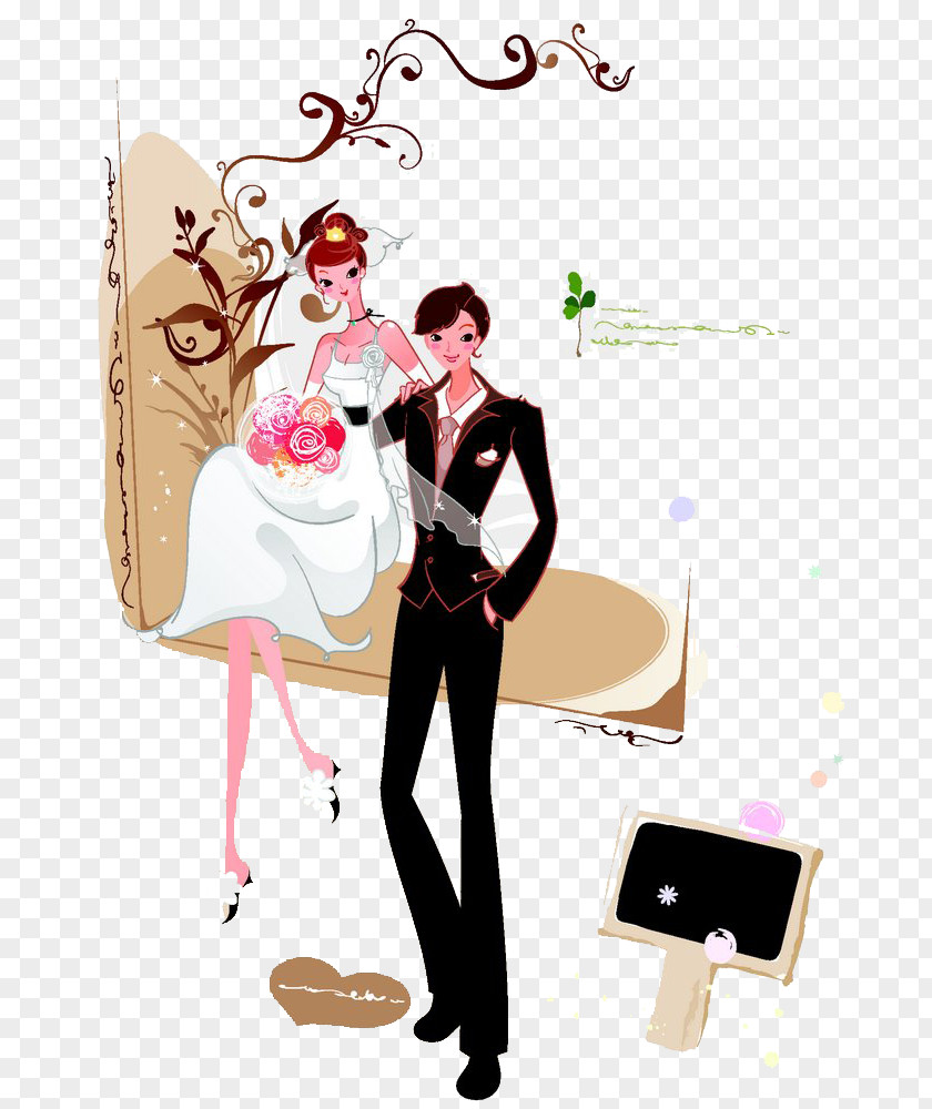 Cartoon Bride And Groom Wedding Invitation Bridegroom PNG