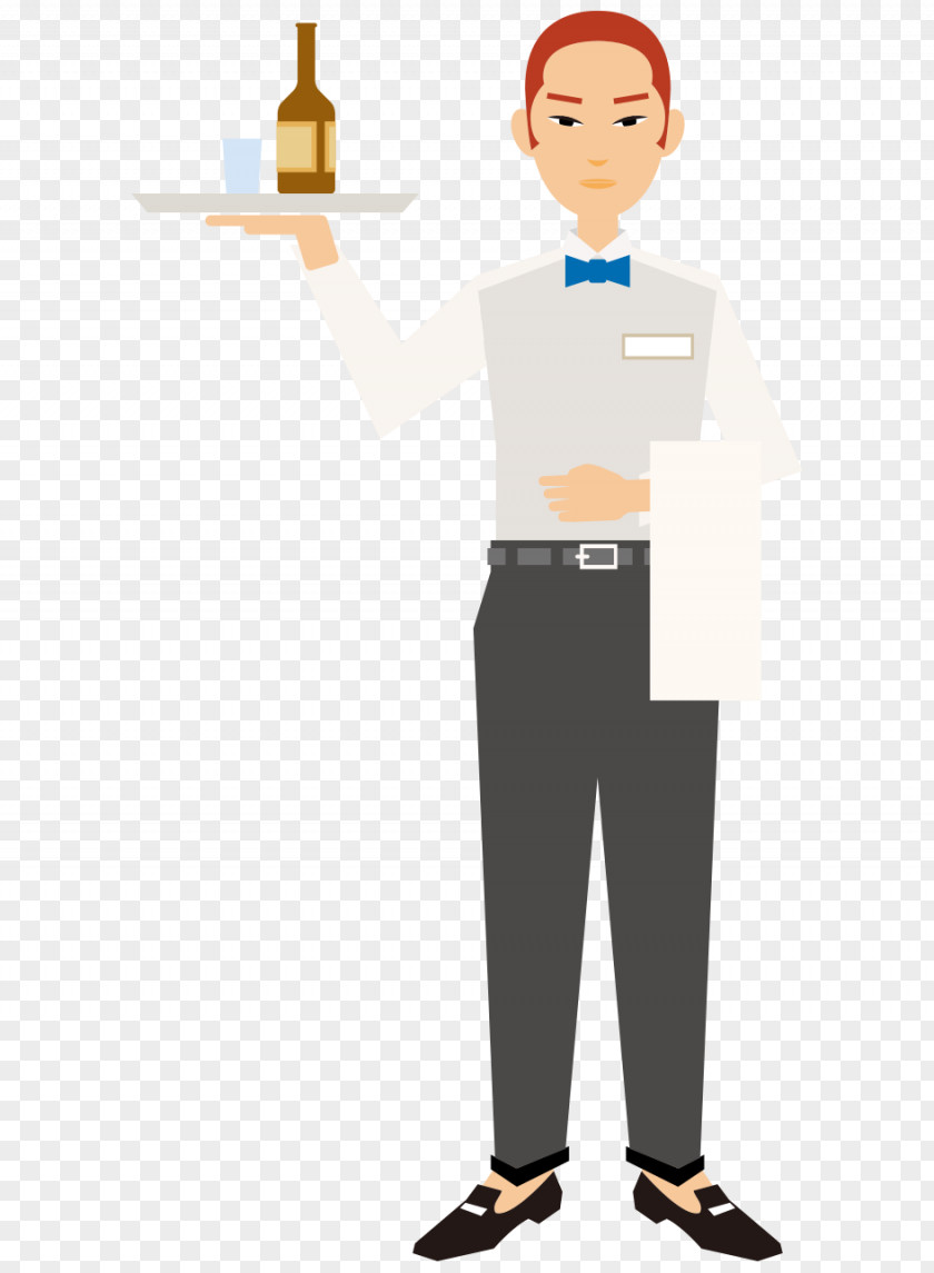 Cartoon Painted Flat Short Hotel Staff Waiter Illustration PNG