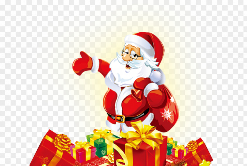 Santa Claus And Gifts Christmas Card Gift Happiness PNG
