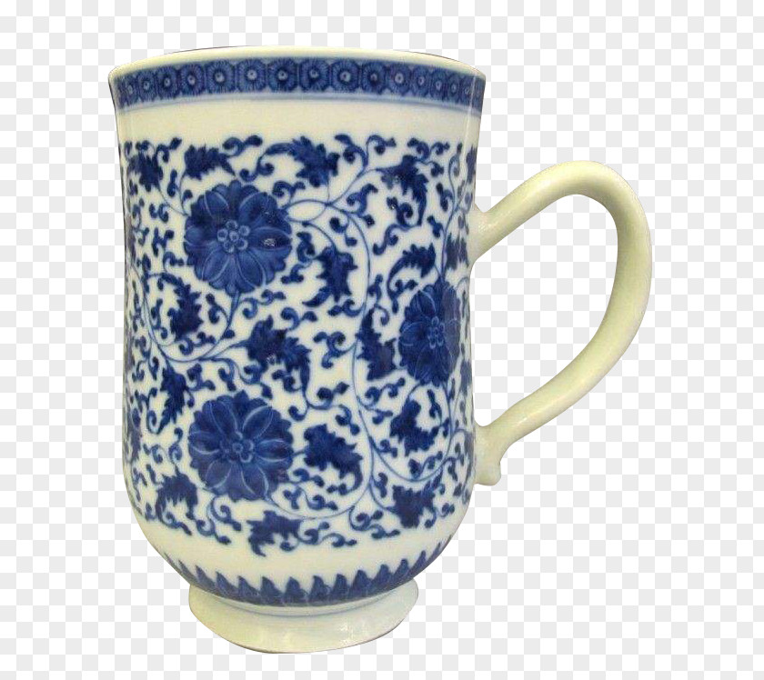 The Blue And White Lotus Mug Coffee Cup Ceramic Pottery Jug PNG