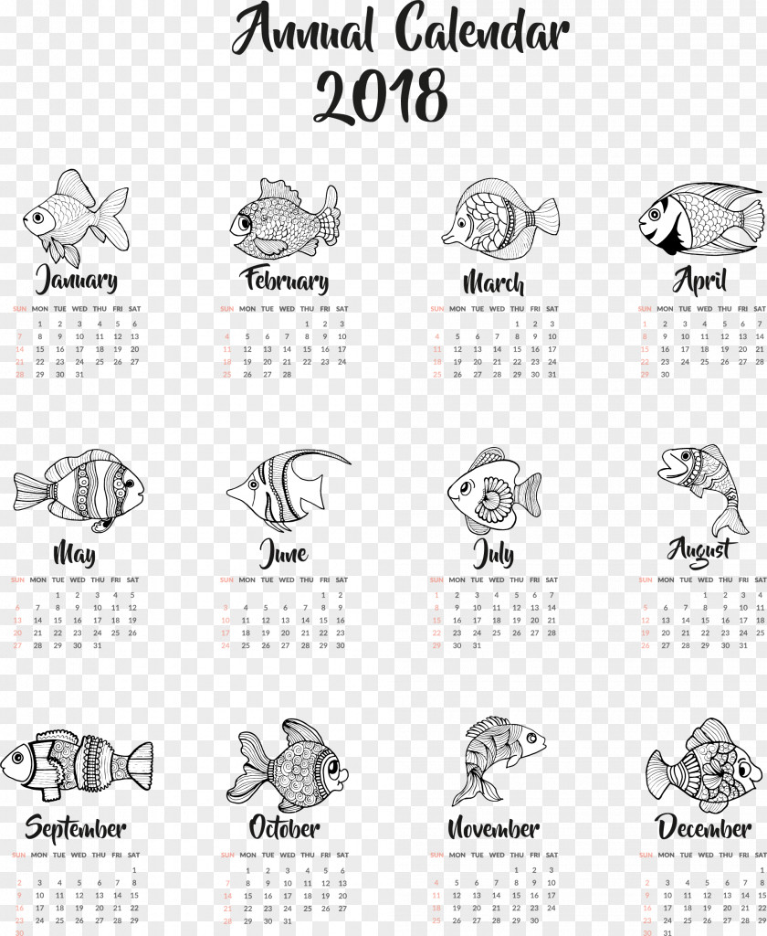 Hand-painted Tropical Fish Calendar Template Euclidean Vector Download Computer File PNG