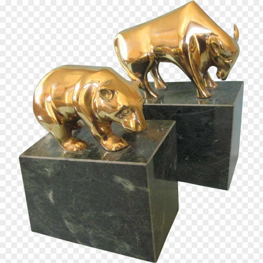 Bull Charging Bookend Bronze Brass PNG