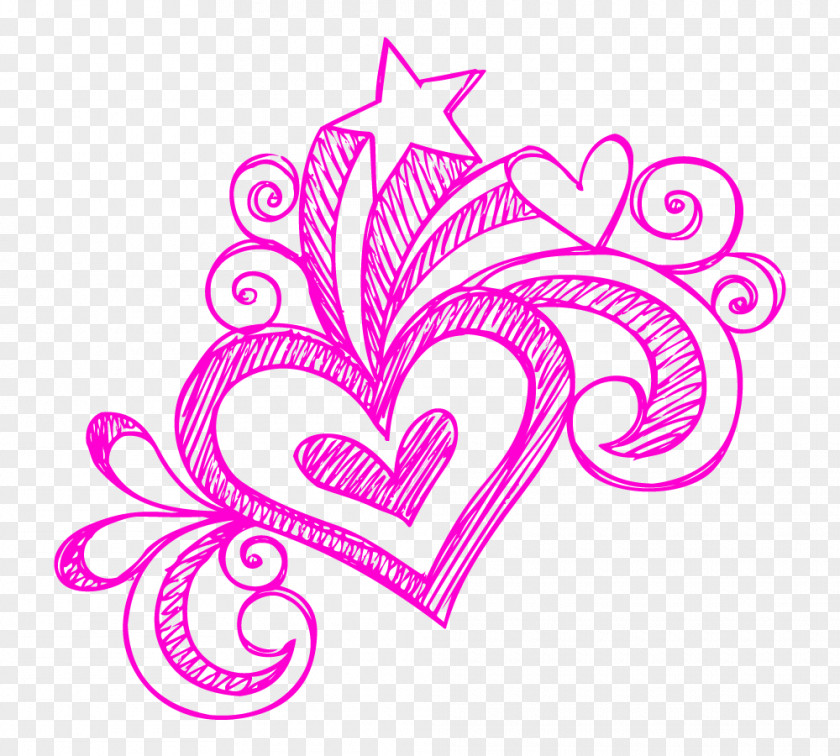 Heart Pattern Stars Doodle Drawing Illustration PNG