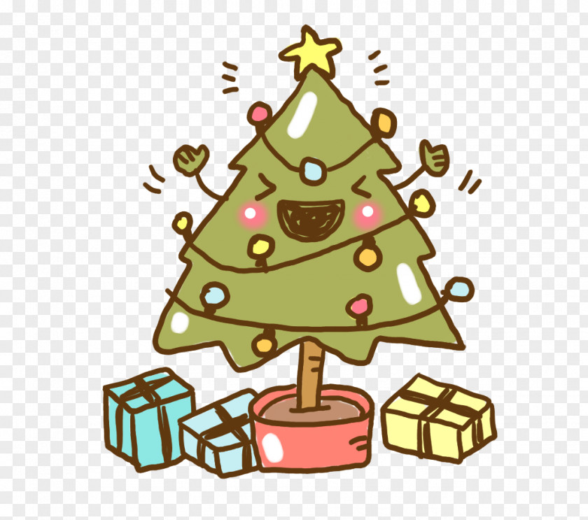 Hand-painted Christmas Tree Potted Gift Clip Art PNG