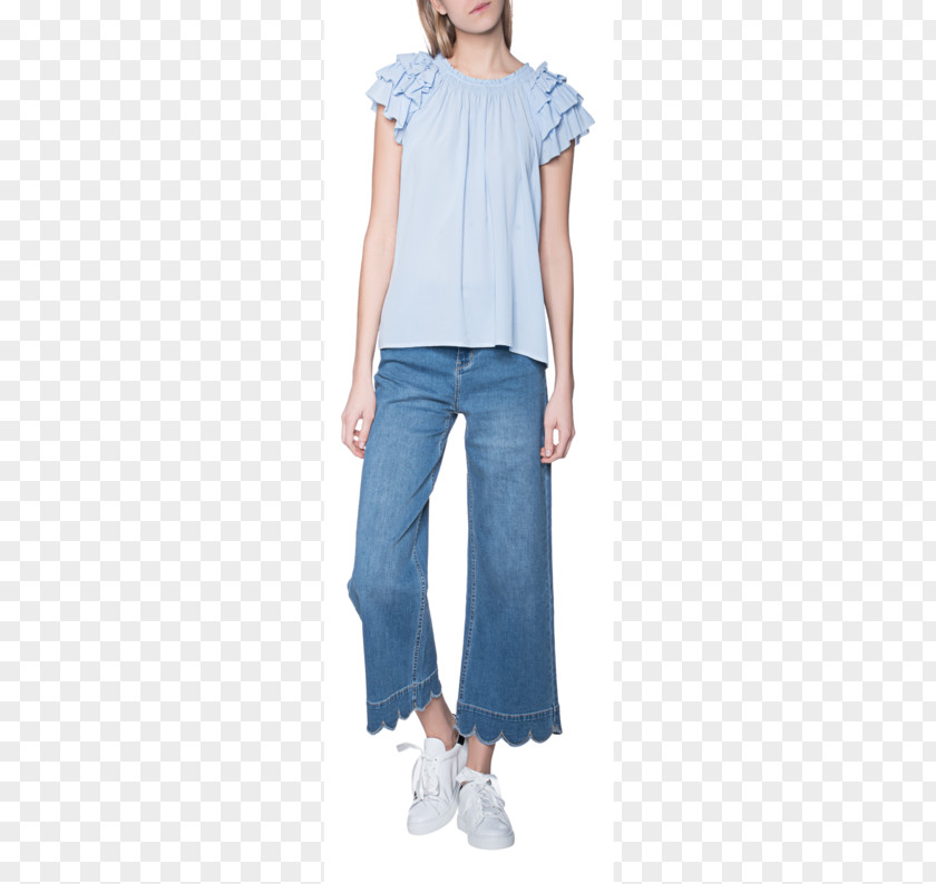 Jeans Model Shoulder Denim Sleeve Blouse PNG