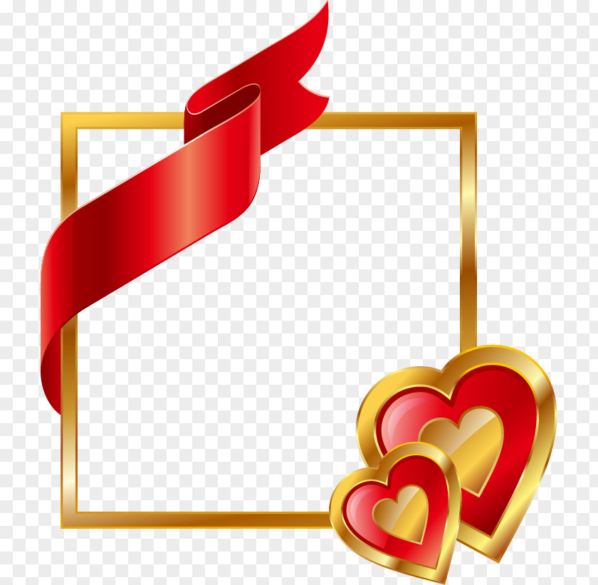 Hand-painted Gold Frame Heart-shaped Pattern Red Heart Clip Art PNG