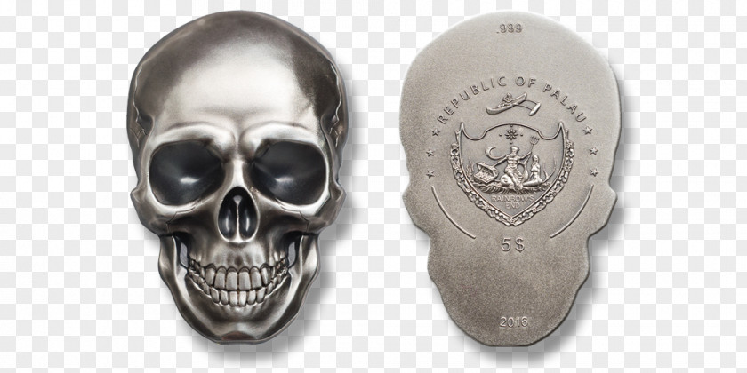 Both Side Silver Coin Skull Metal PNG