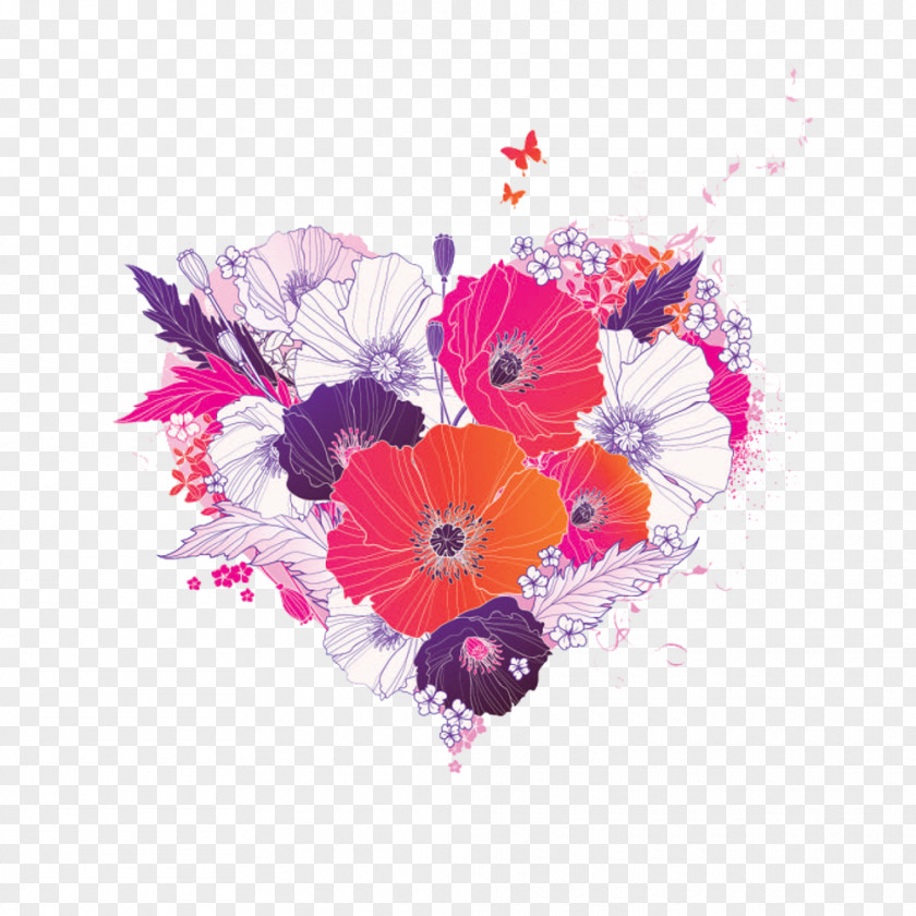 Stamp Love Floral Design Cut Flowers PNG