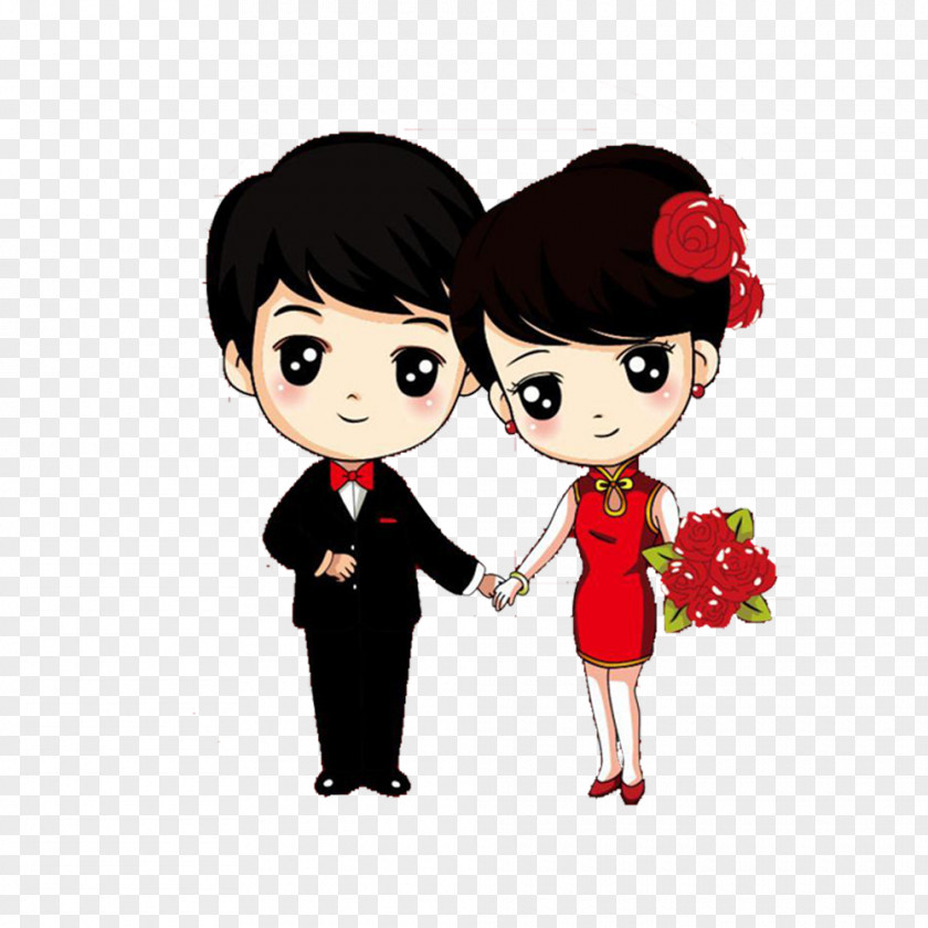 Chinese Style Wedding Cartoon Couple Drawing Marriage PNG