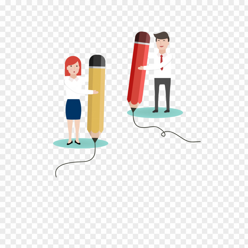 Vector Color Creative Holding Pencils Professional Men And Women Pencil Writing Illustration PNG