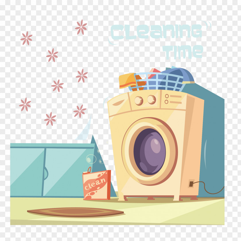 Vector Flat Washing Machine Laundry Towel Illustration PNG