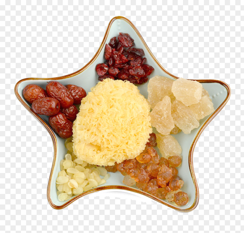 Plate Of White Fungus Ingredients Congee Breakfast Vegetarian Cuisine Tremella Fuciformis Jujube PNG