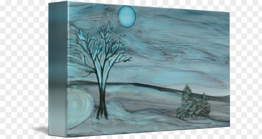 Winter Night Painting Picture Frames Tree Turquoise PNG