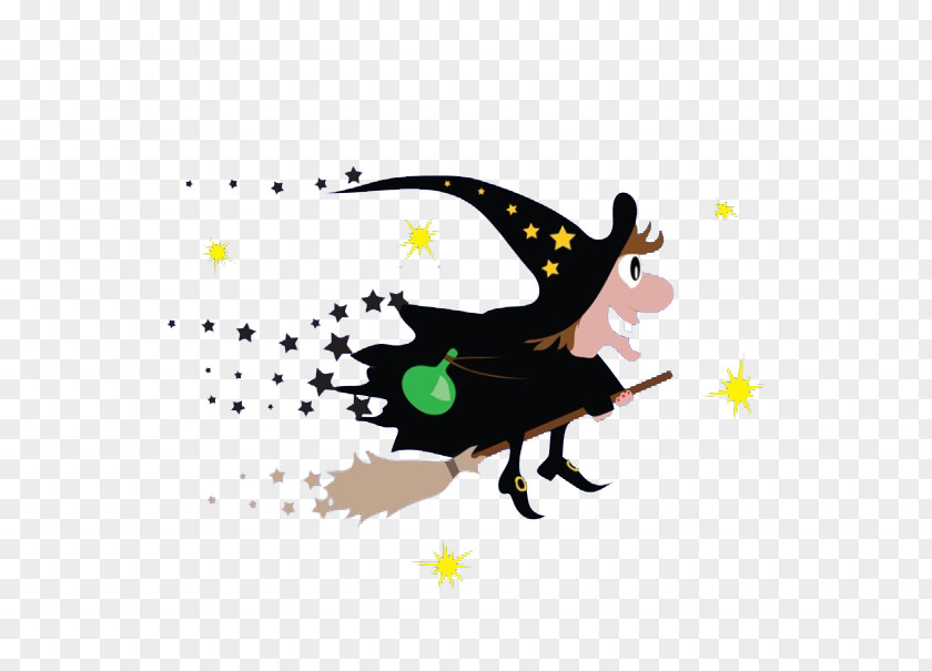 A Cartoon Witch Riding Magic Broom Boszorkxe1ny Illustration PNG