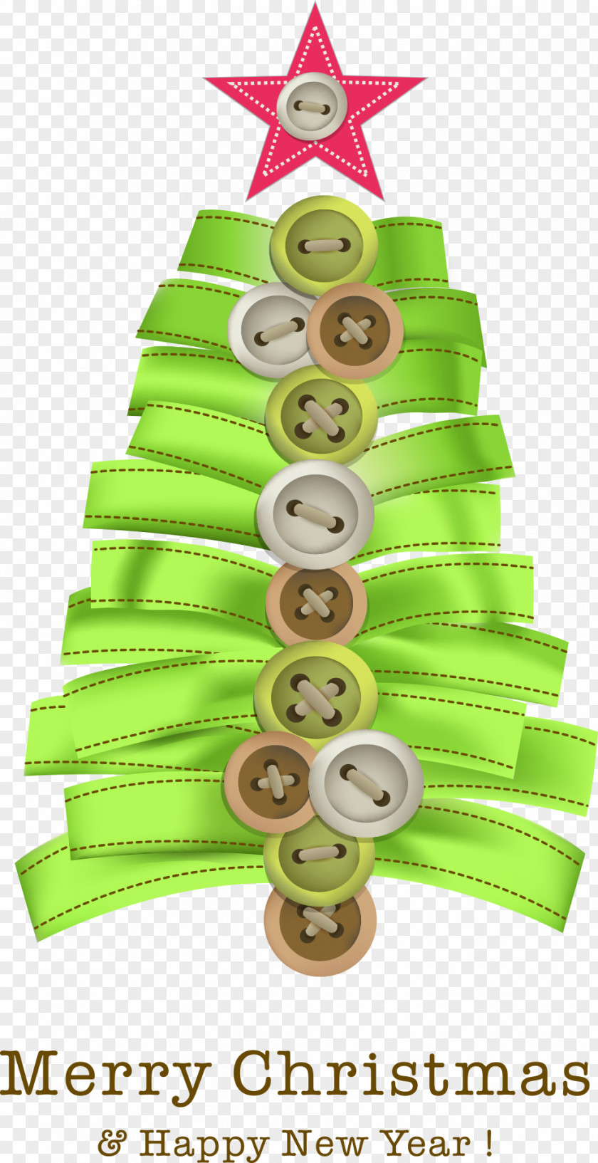 Christmas Button With Green Ribbon Tree Card Tree-topper PNG