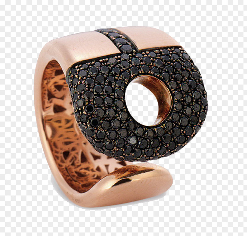 Rose Gold Inlaid Black Diamond Ring In Kind Promotion Beach Designer PNG