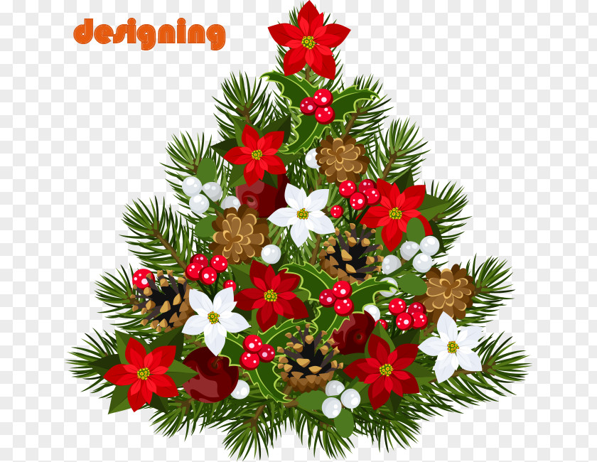 Flowers Decorate The Christmas Tree Santa Claus Decoration PNG