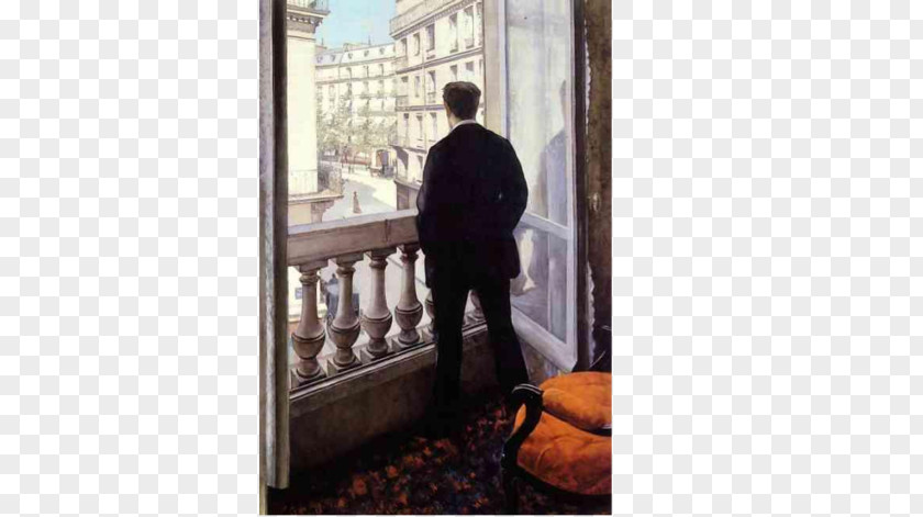 Painting Young Man At His Window Paris Street; Rainy Day Impressionism Art PNG