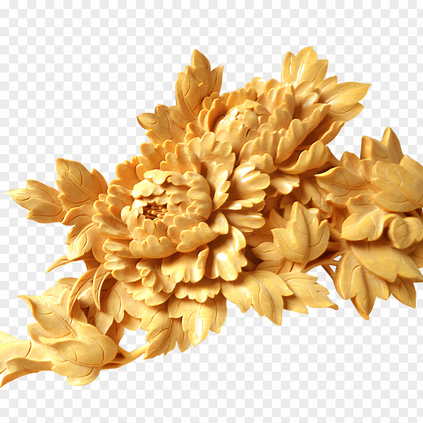 Peony Golden Eagle Moutan Wall Wood Carving Wallpaper PNG