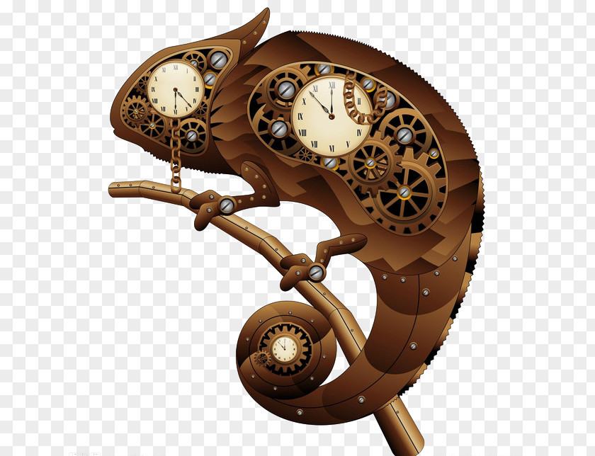 Mechanical Squirrel Chameleons Steampunk Retro Style Illustration PNG