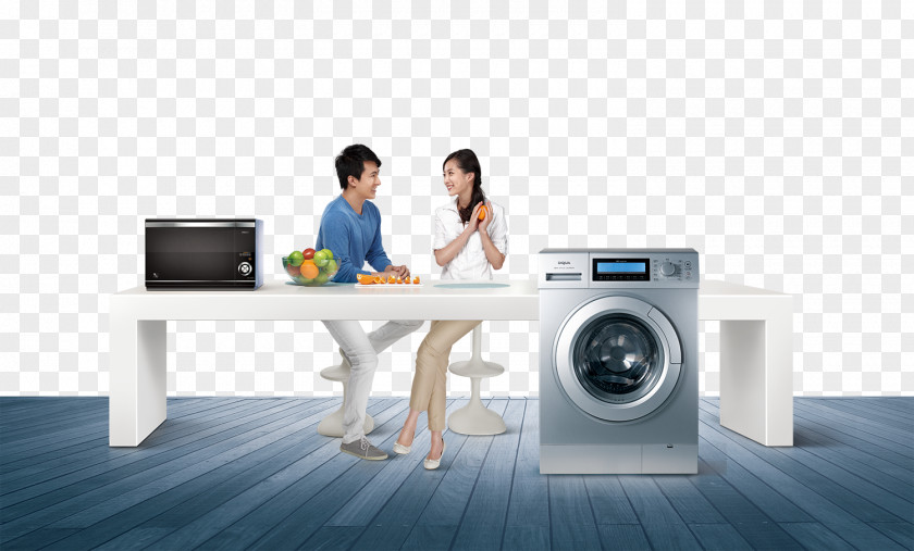 Couple Home Life Washing Machine Icon PNG