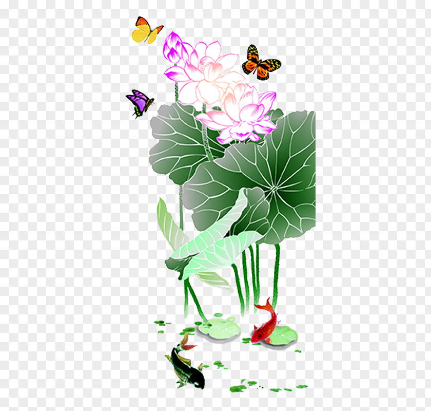 Butterfly Lotus Carp Adobe Illustrator Download PNG