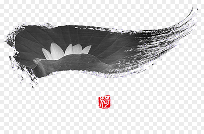 Black And White Lotus Seal Ink Wash Painting PNG
