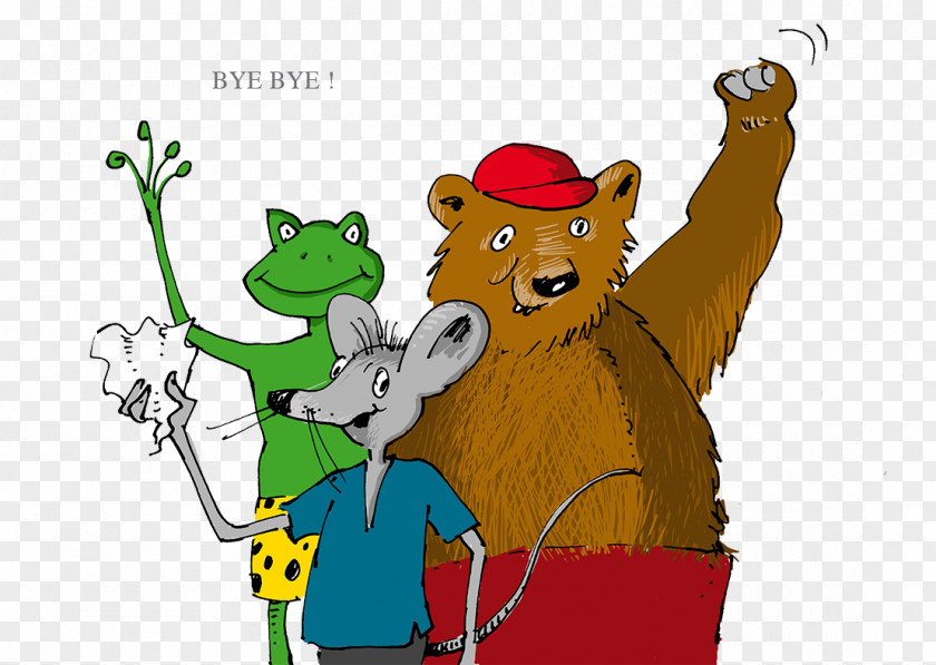 Cartoon Illustration Animals Waving Goodbye PNG