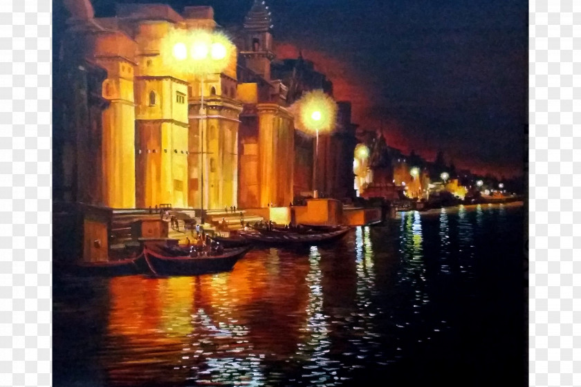 Painting Ghats In Varanasi Water Transportation PNG