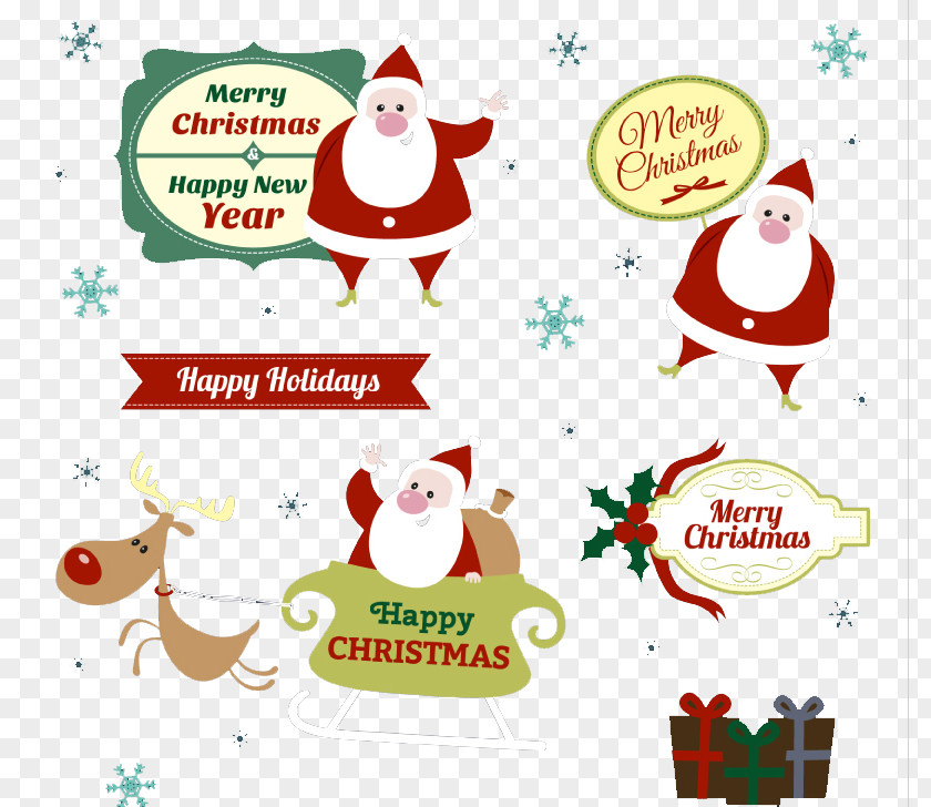 6 Playful Santa Tag Vector Material Claus Royal Christmas Message Ornament Presentation PNG