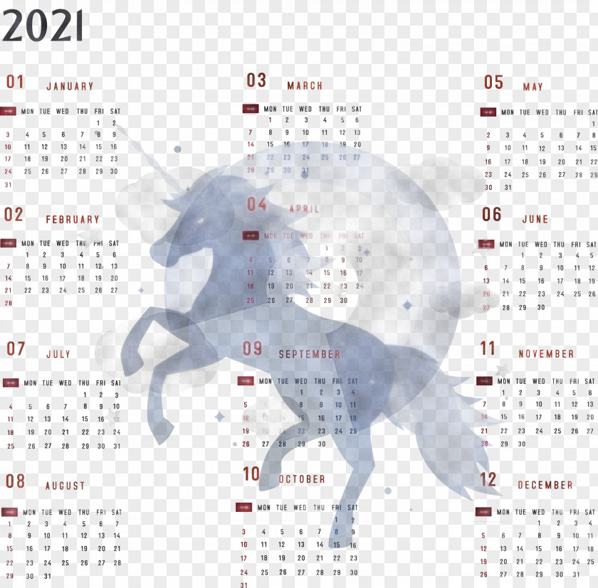 Year 2021 Calendar Printable Yearly Full PNG