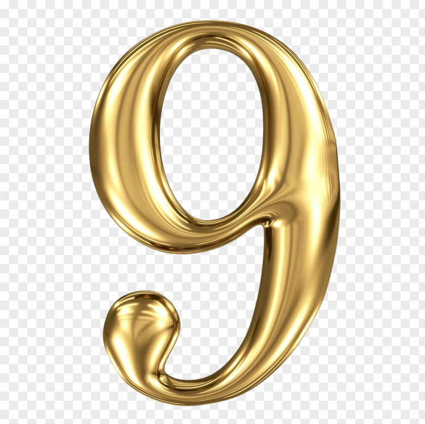 Gold Three-dimensional Figure 9 Number Clip Art PNG