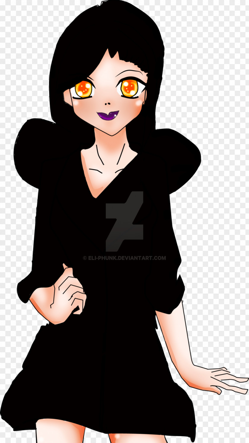 Woman Illustration Brown Hair Black Dress PNG