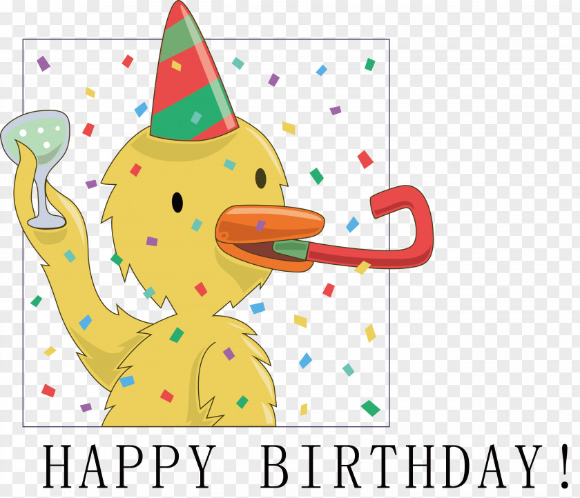 Little Yellow Duck Birthday Card Greeting Illustration PNG