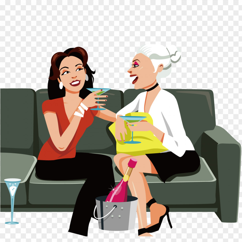 Drink A Glass Of Wine Cartoon Illustration PNG