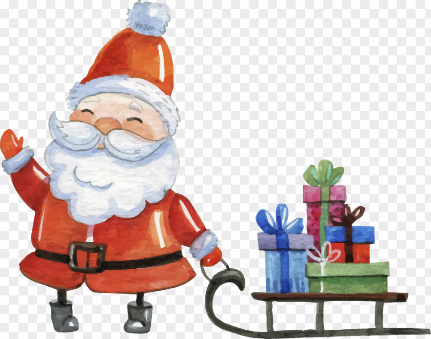 Santa Claus Boxing Day Christmas Card Sled PNG