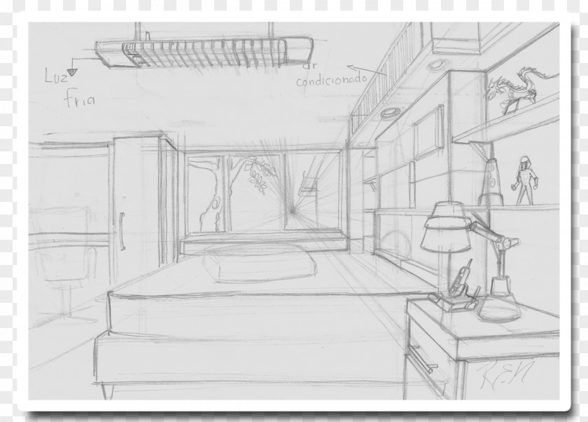 Favela Drawing Room Perspective Sketch PNG