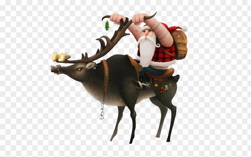 Santa Claus Riding On A Cow Ded Moroz Reindeer Cattle PNG