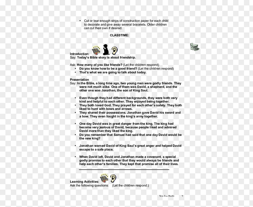 Preferential Activities Document Old Testament Bible Story David And Jonathan Child PNG