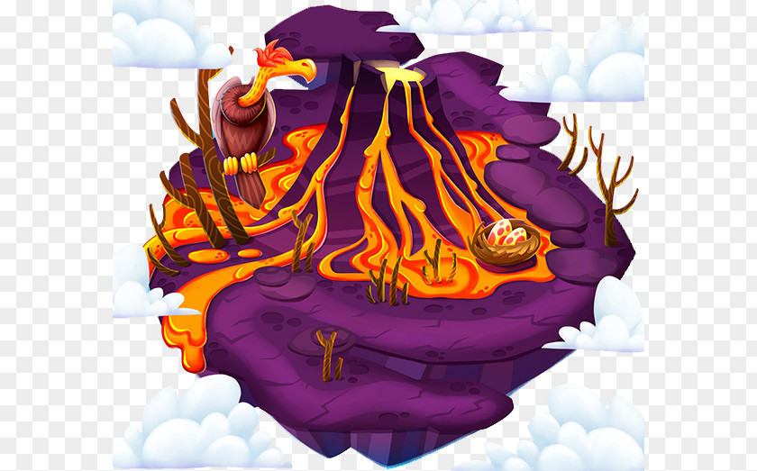 Floating Volcano Illustration PNG
