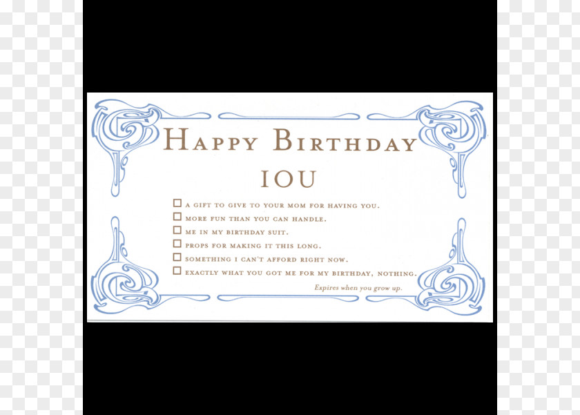 Hand Drawn Cards IOU Birthday Greeting & Note Gift Card PNG