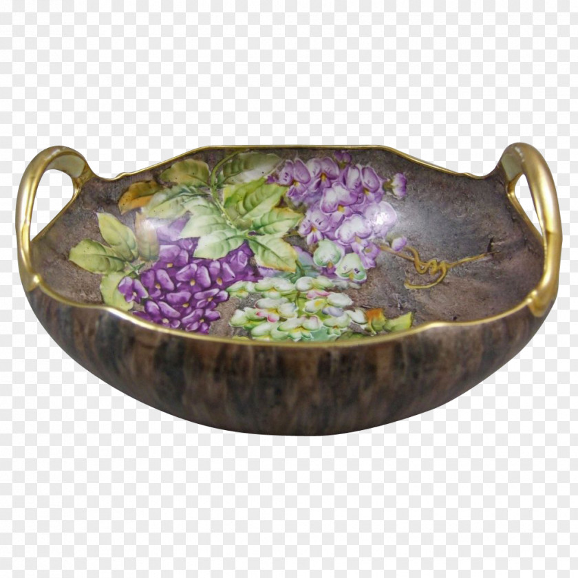Hand-painted Flowers Decorated Ceramic Bowl Purple PNG