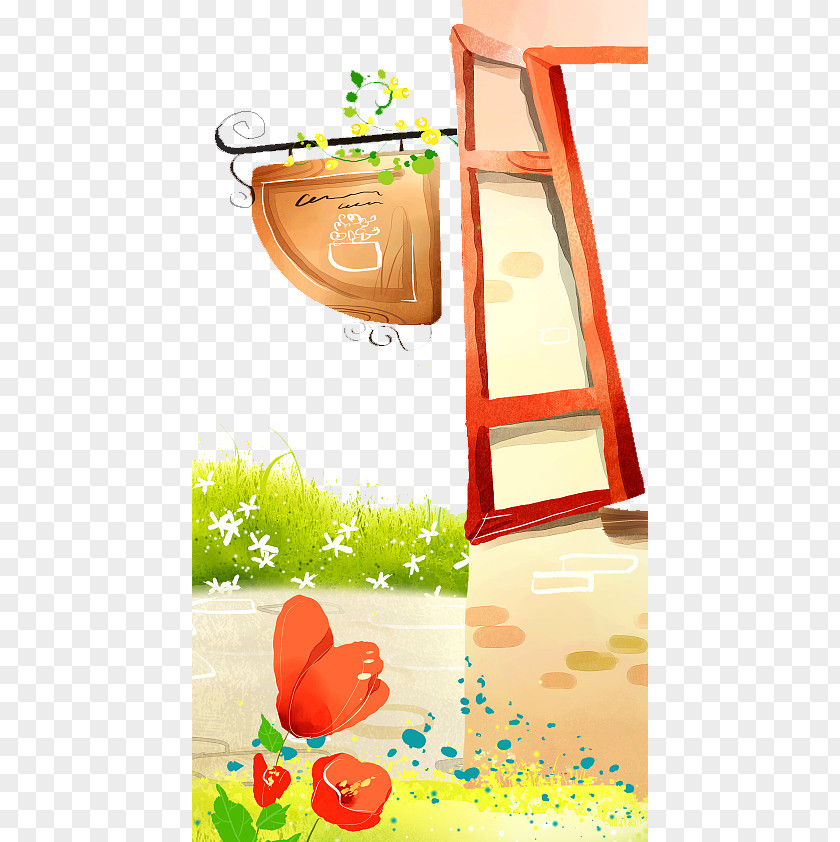 Hand Painted Watercolor Decorated With Green Grass On The Wall Photography Clip Art PNG