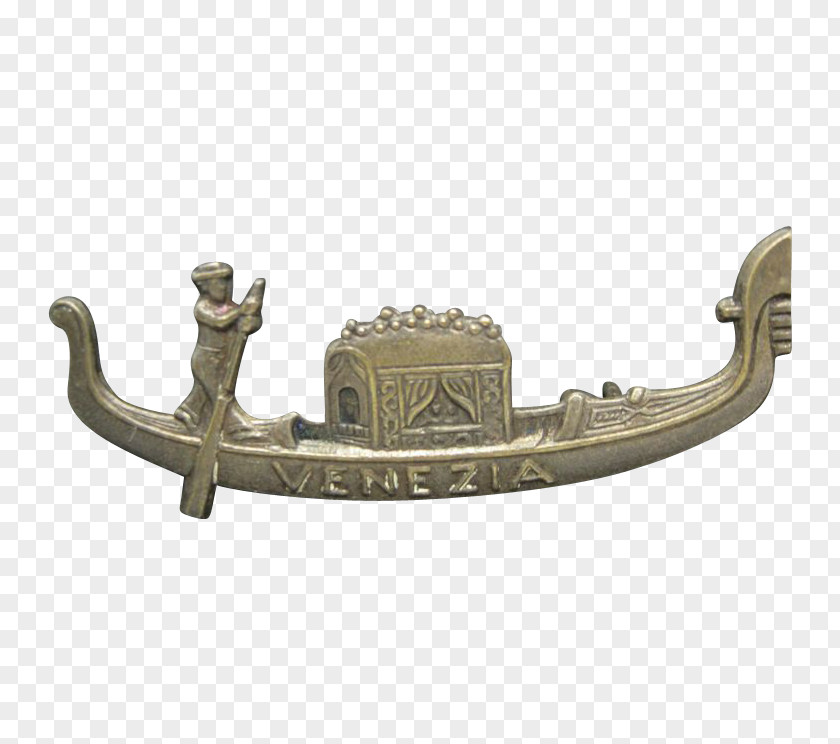 Brass Venice Gondola Souvenir Silver PNG