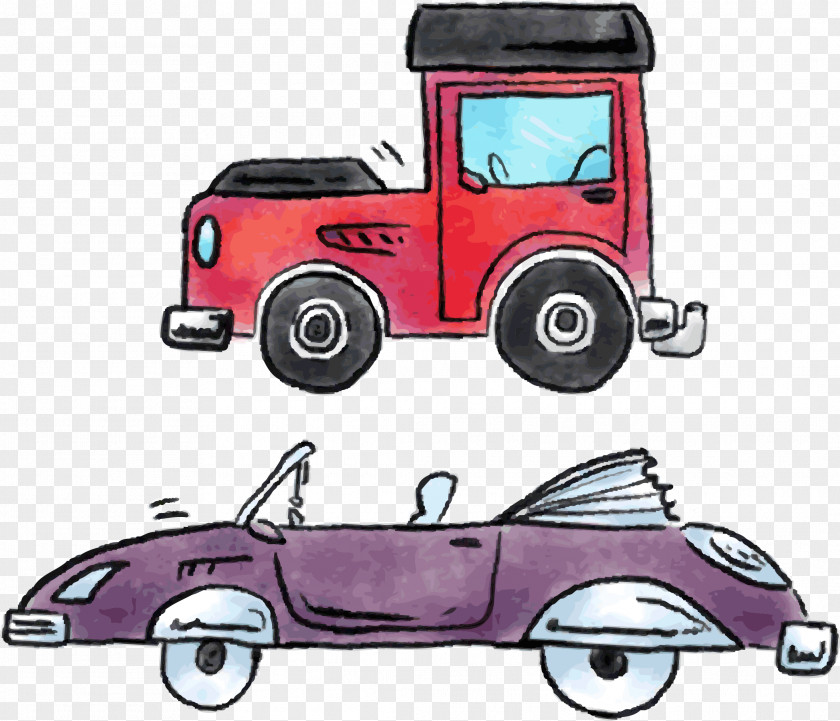Red Classic Car Vintage Cartoon PNG