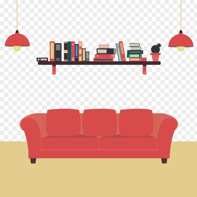 Book And Red Sofa Vector Material Couch Television Picture Frame PNG